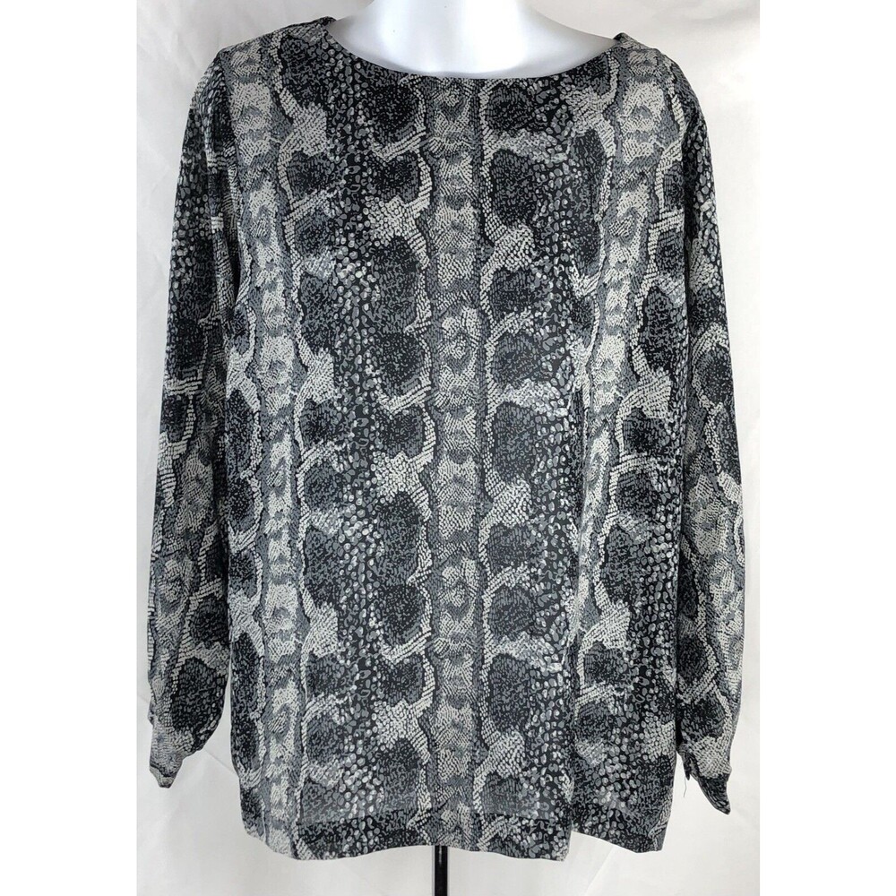 Vintage Teddi flowy Top XL Gray Snake ButtonUp Collar 90s Career Glam Chic